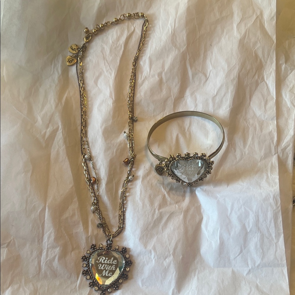 Betsey Johnson Gold-Tone Heart Necklace and Cuff Bracelet